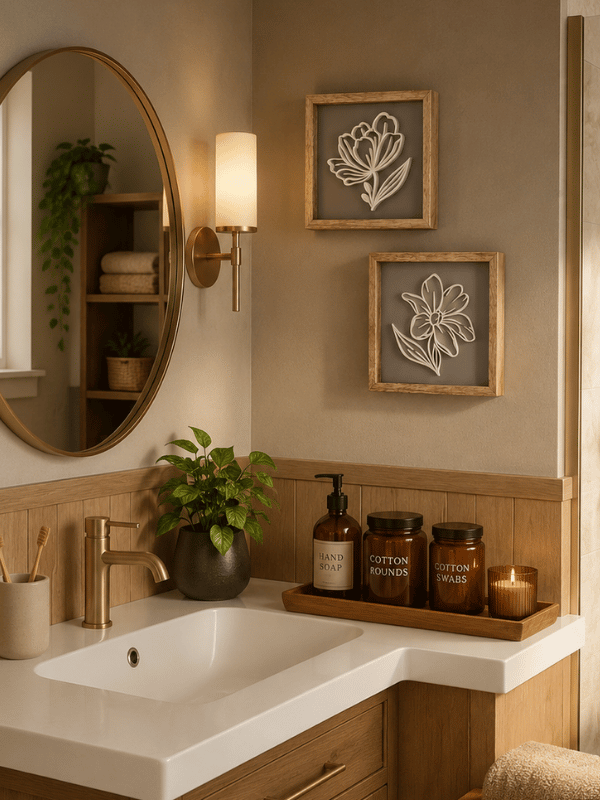 bathroom neutral wall art decor